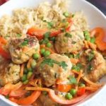 One Pan Ginger Chicken Meatballs with Peanut Sauce