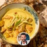 Curry de volaille cuisiné au curry, lait de noix de coco, pomme verte