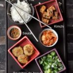 Mon repas coréen  (Boulettes de bœuf au tofu et oignons nouveaux, salade de concombre à l’huile de s...