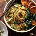 Saucy Tahini Noodles with Honey'd Sweet Potatoes.