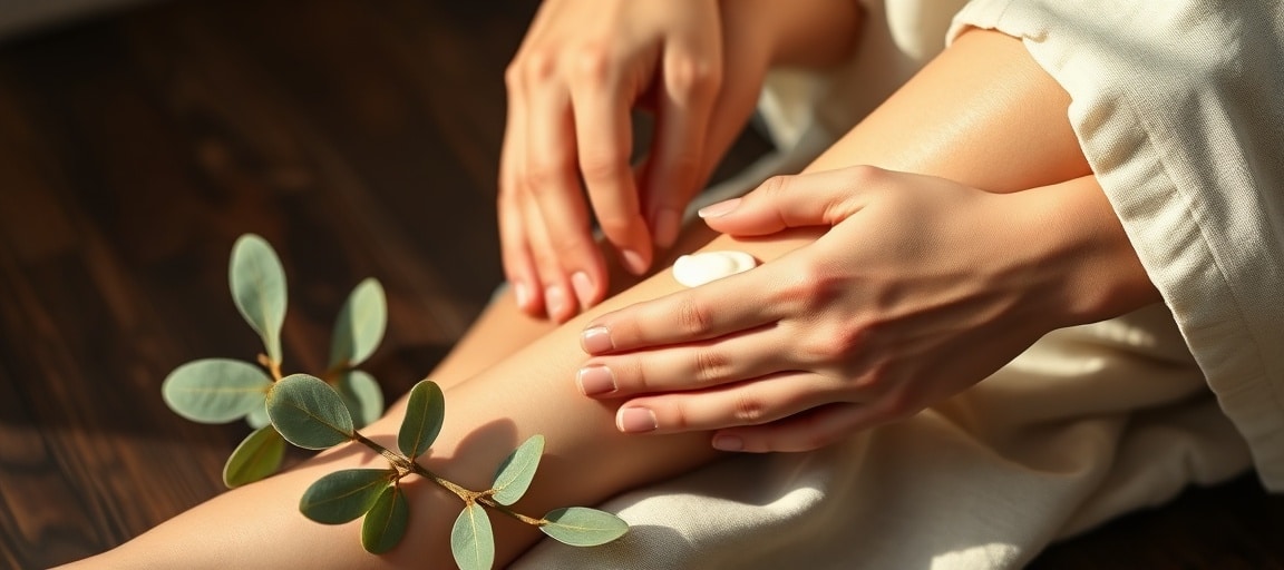 Application du baume sur les jambes