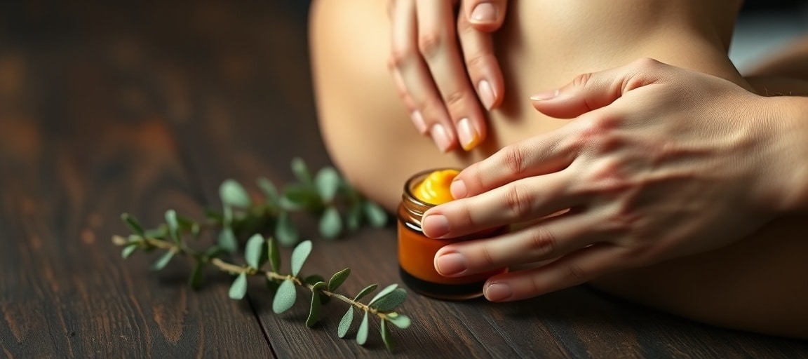 Application du baume : geste de massage relaxant